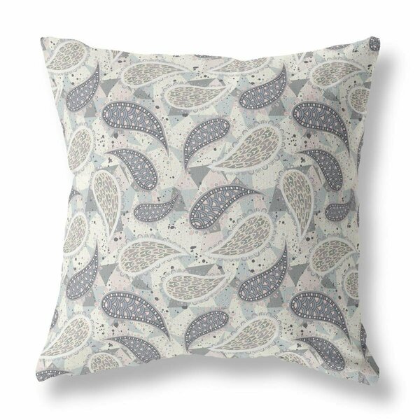 Palacedesigns 16 in. Boho Paisley Indoor & Outdoor Throw Pillow Gray & Cream PA3107006
